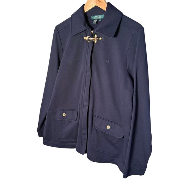 Lauren Ralph Lauren Jacket Gold Clasp 100% Cotton Navy Blue Womens L Classic - Picture 7 of 13
